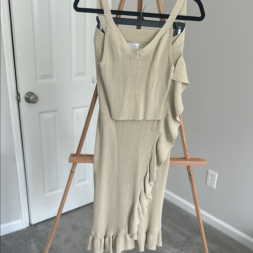 Elegant Cream/ Shimmery Ruffle Two Piece Set
